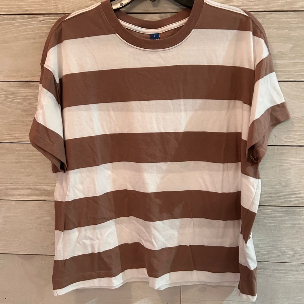 Old Navy Women’s  Brown and White Striped Shirt